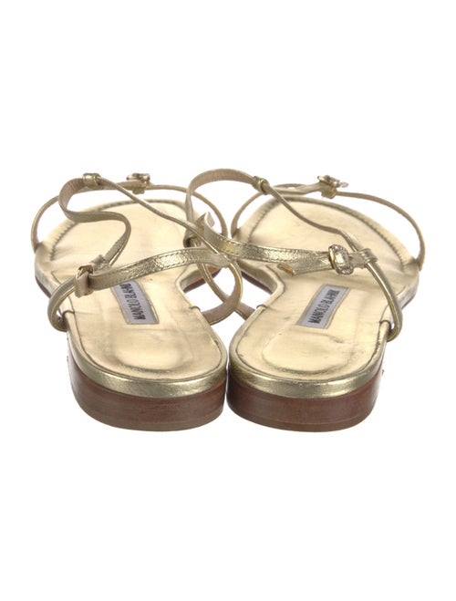 Manolo Blahnik Leather Crystal Embellishments T-Strap Sandals