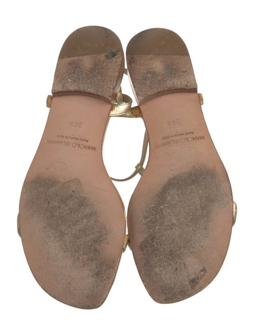 Manolo Blahnik Leather Crystal Embellishments T-Strap Sandals