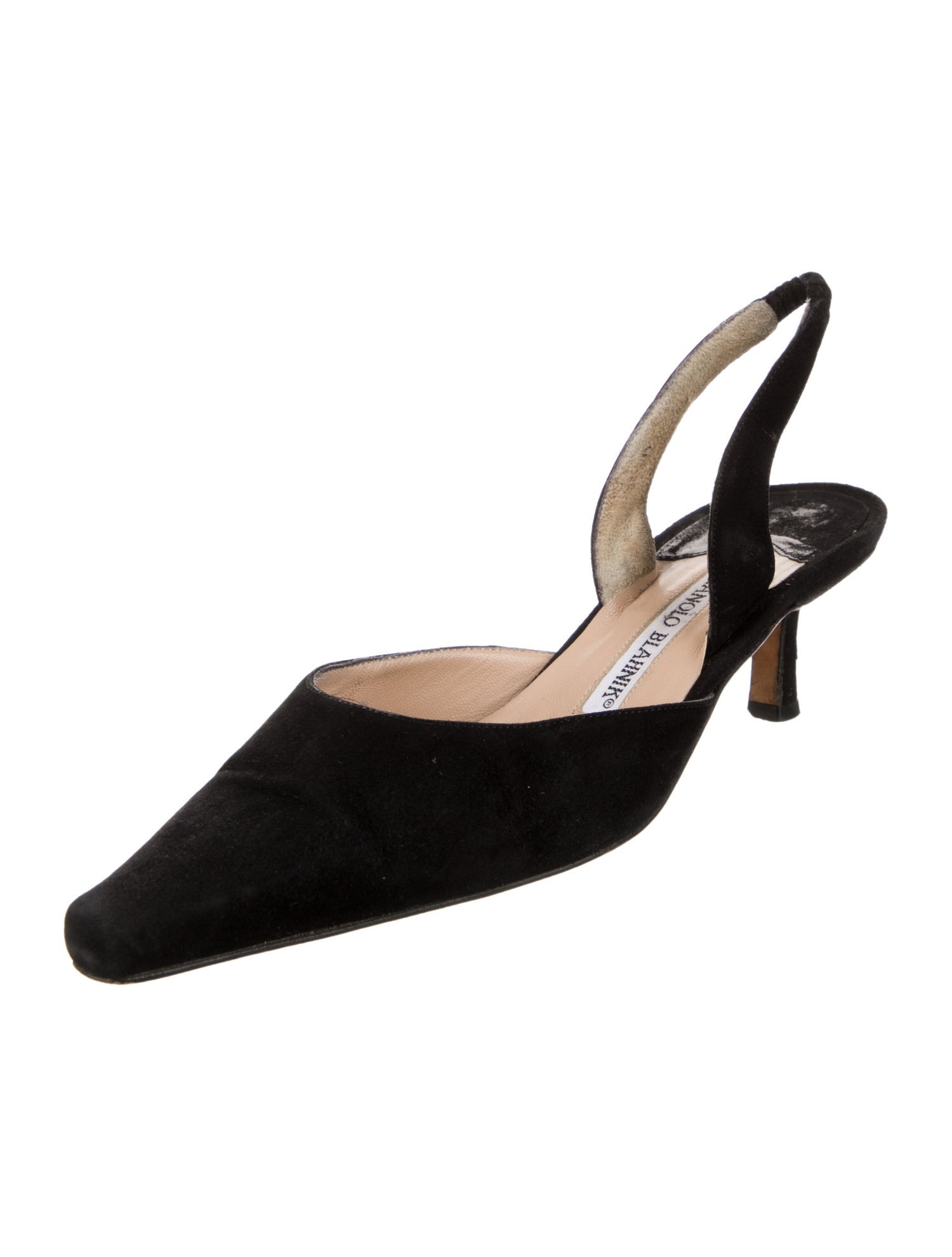 Manolo Blahnik Suede Leather Trim Embellishment Slingback Pumps