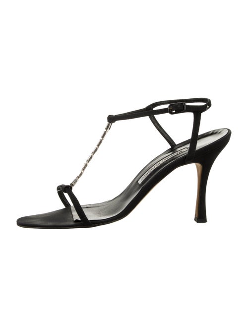 Manolo Blahnik Suede Crystal Embellishments T-Strap Sandals