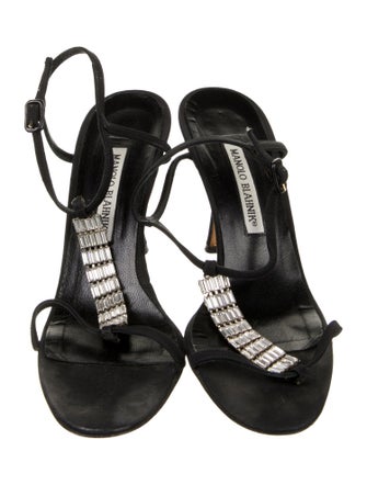 Manolo Blahnik Suede Crystal Embellishments T-Strap Sandals