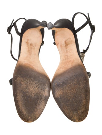 Manolo Blahnik Suede Crystal Embellishments T-Strap Sandals