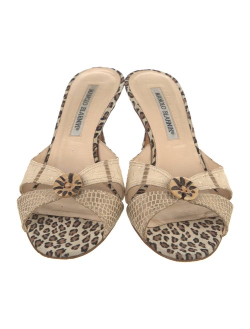 Manolo Blahnik Leather Animal Print Slides