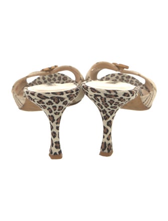 Manolo Blahnik Leather Animal Print Slides