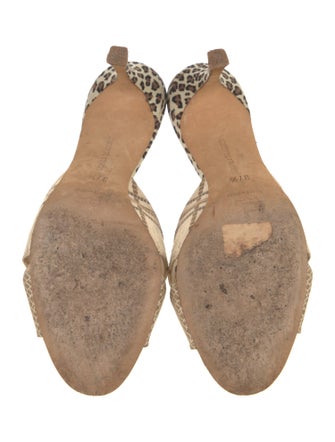Manolo Blahnik Leather Animal Print Slides