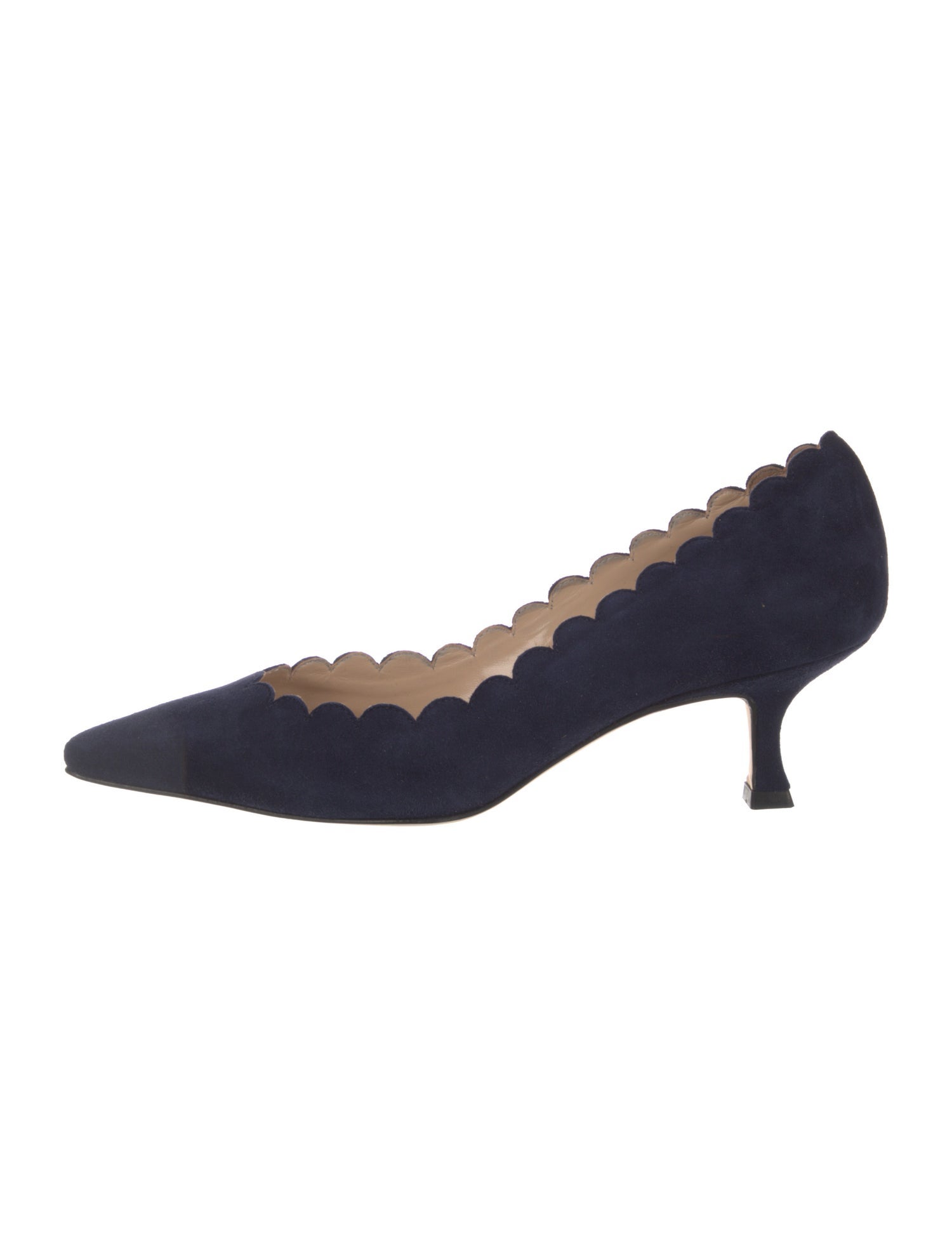 Manolo Blahnik Suede Scalloped Accent Pumps