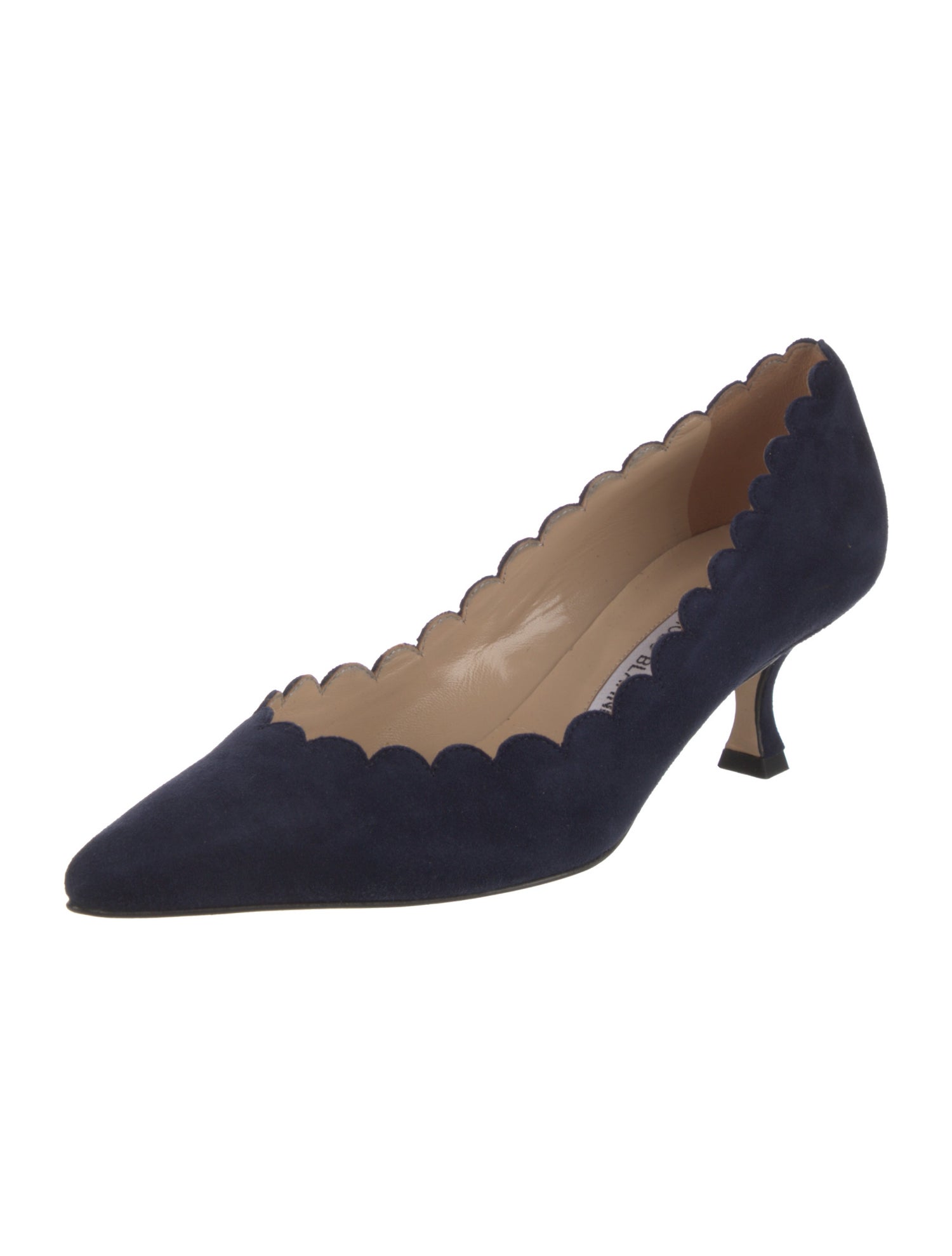 Manolo Blahnik Suede Scalloped Accent Pumps