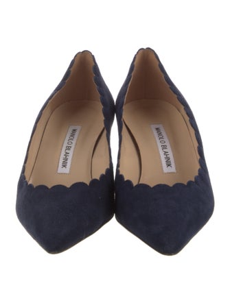 Manolo Blahnik Suede Scalloped Accent Pumps