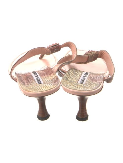 Manolo Blahnik Embossed Leather Animal Print T-Strap Sandals