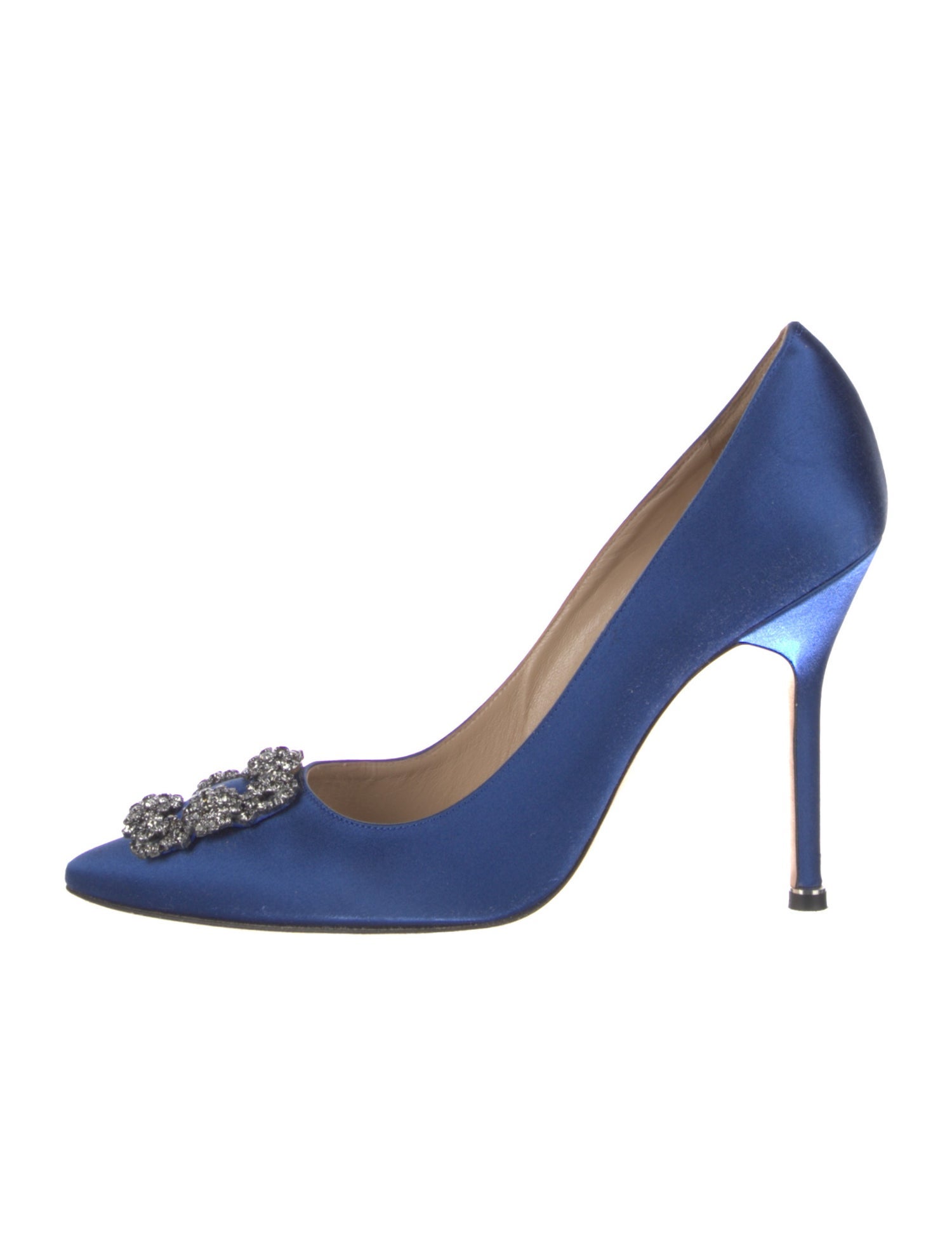 Manolo Blahnik Satin Crystal Embellishments Pumps