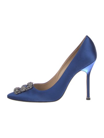 Manolo Blahnik Satin Crystal Embellishments Pumps