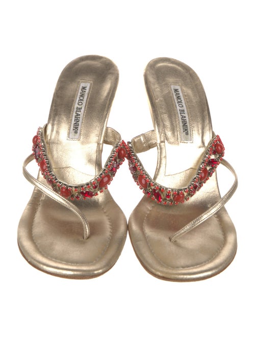 Manolo Blahnik Leather Crystal Embellishments Slides