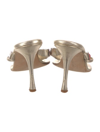 Manolo Blahnik Leather Crystal Embellishments Slides