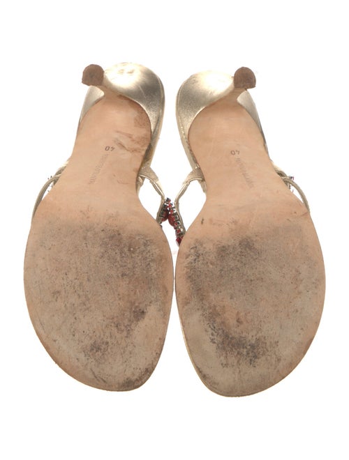 Manolo Blahnik Leather Crystal Embellishments Slides