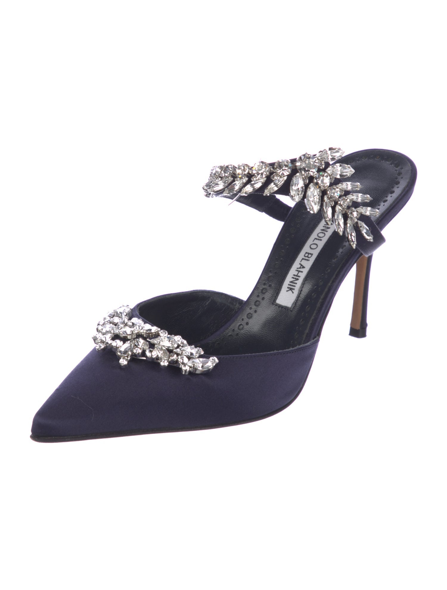 Manolo Blahnik Satin Crystal Embellishments Mules