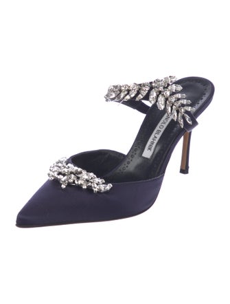 Manolo Blahnik Satin Crystal Embellishments Mules
