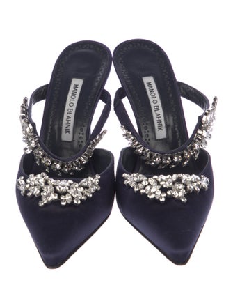Manolo Blahnik Satin Crystal Embellishments Mules