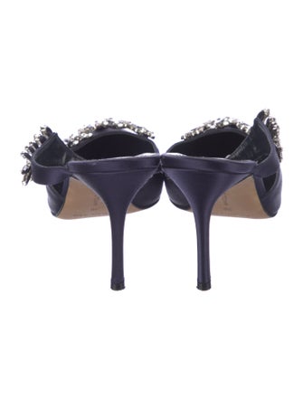 Manolo Blahnik Satin Crystal Embellishments Mules