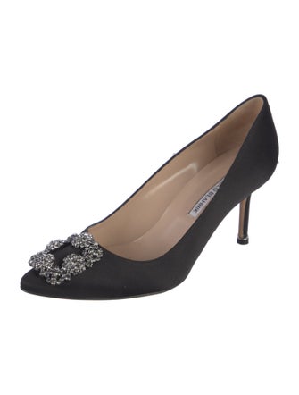 Manolo Blahnik Satin Crystal Embellishments Pumps