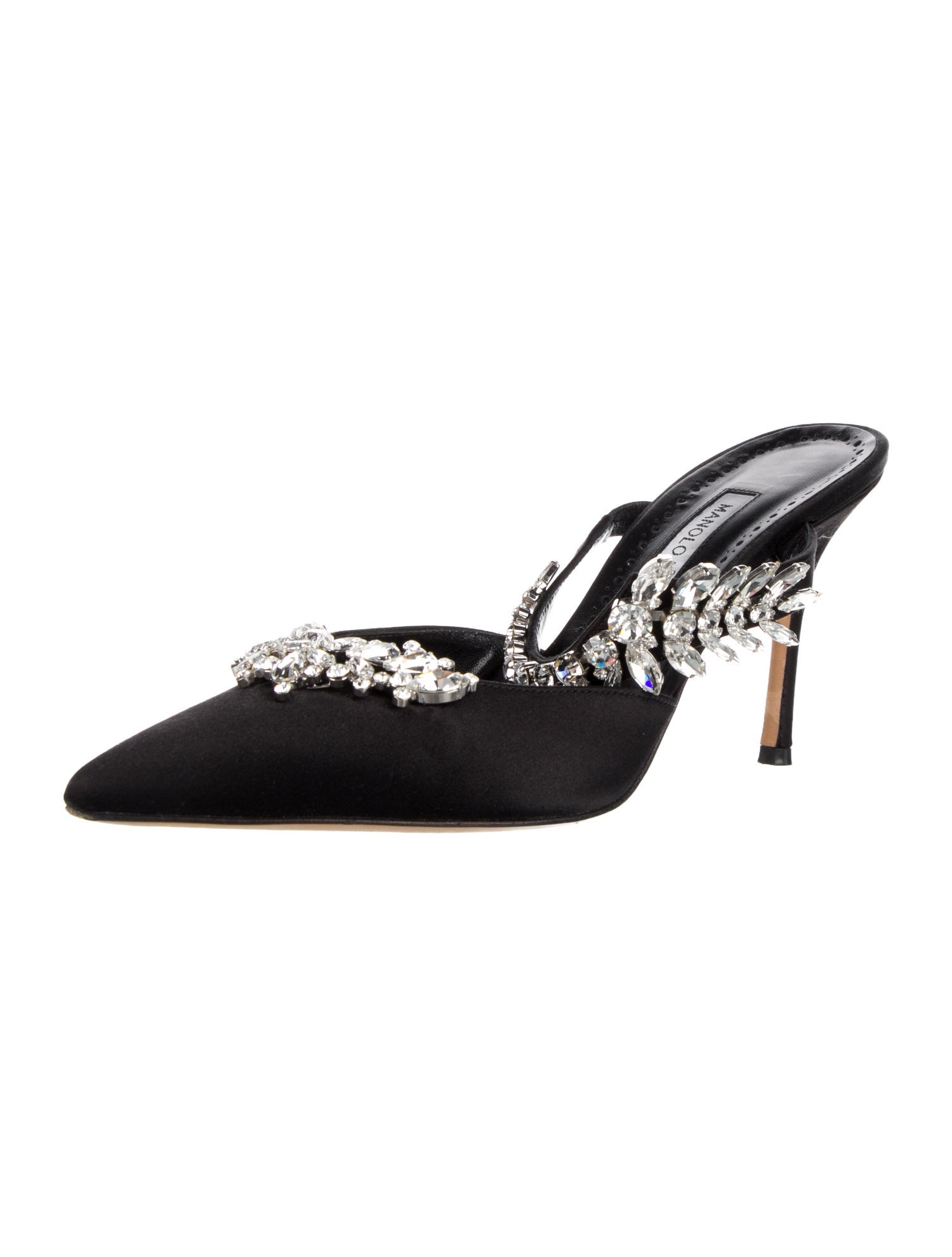 Manolo Blahnik Satin Crystal Embellishments Mules