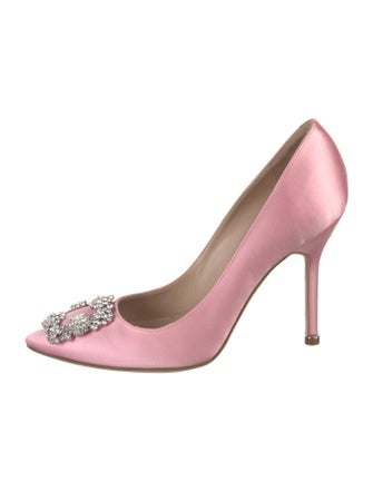 Manolo Blahnik Satin Crystal Embellishments Pumps
