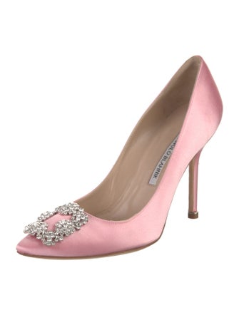 Manolo Blahnik Satin Crystal Embellishments Pumps