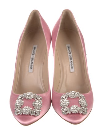 Manolo Blahnik Satin Crystal Embellishments Pumps