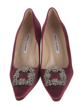 Manolo Blahnik Satin Crystal Embellishments Pumps