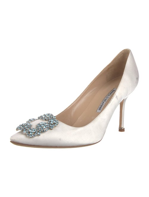 Manolo Blahnik Satin Crystal Embellishments Pumps