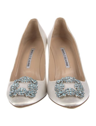 Manolo Blahnik Satin Crystal Embellishments Pumps