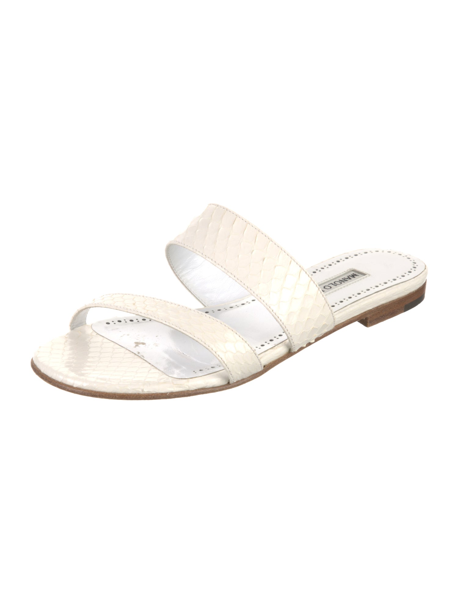 Manolo Blahnik Leather Animal Print Slides