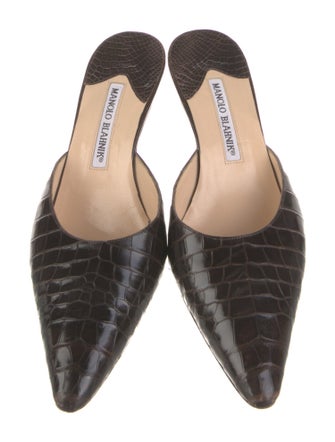 Manolo Blahnik Embossed Leather Animal Print Mules