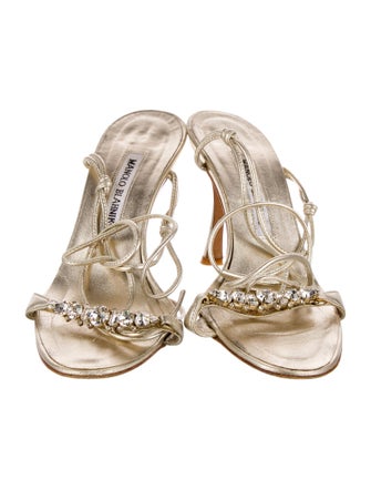 Manolo Blahnik Leather Crystal Embellishments Sandals