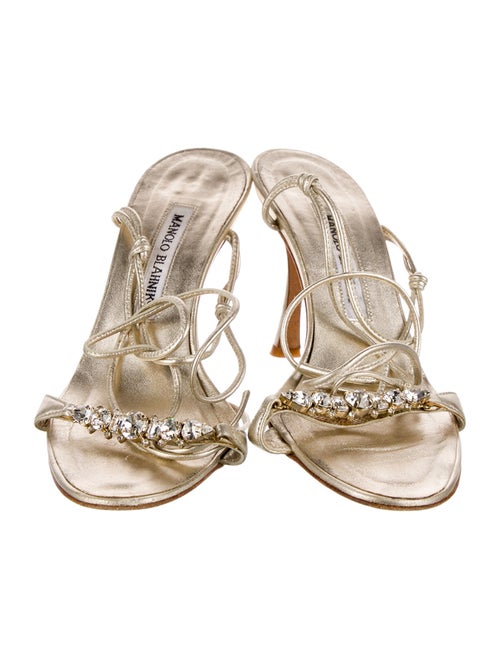 Manolo Blahnik Leather Crystal Embellishments Sandals