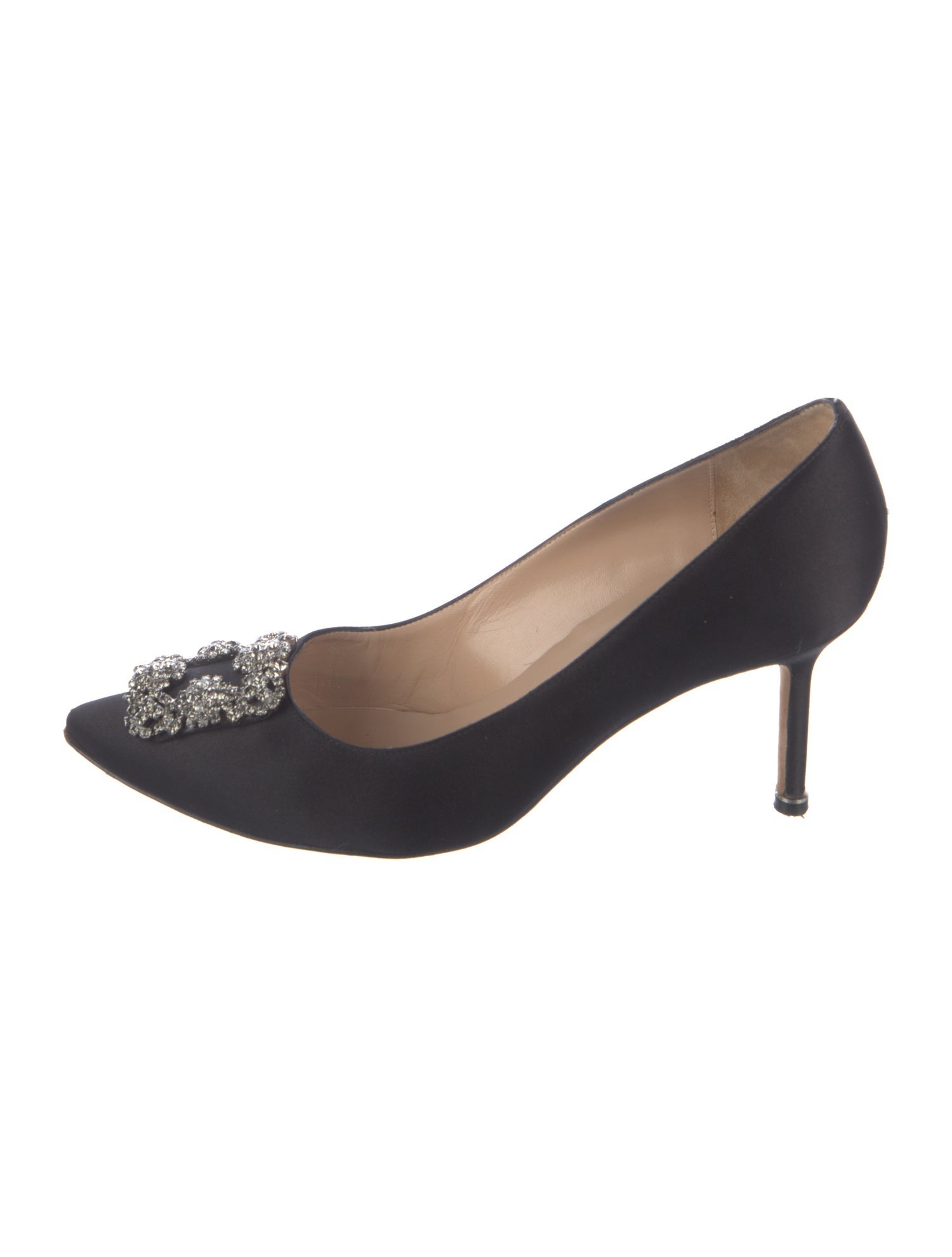 Manolo Blahnik Satin Crystal Embellishments Pumps