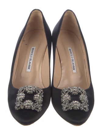 Manolo Blahnik Satin Crystal Embellishments Pumps