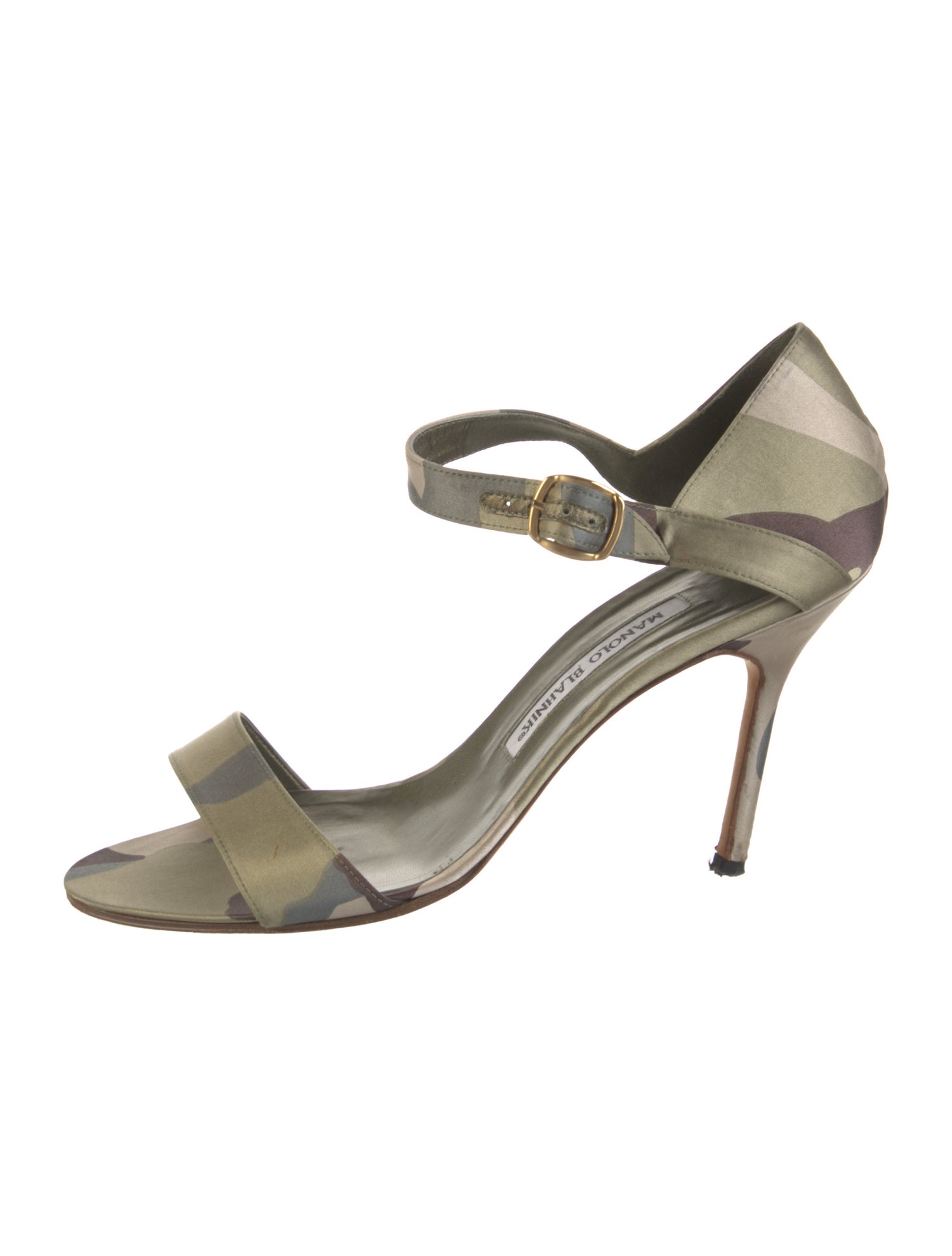 Manolo Blahnik Satin Colorblock Pattern Sandals