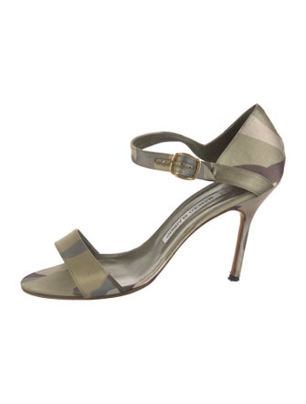 Manolo Blahnik Satin Colorblock Pattern Sandals