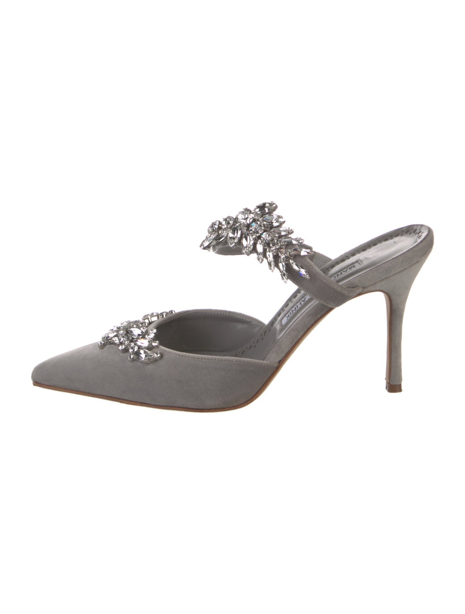 Manolo Blahnik Velvet Crystal Embellishments Mules