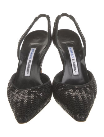 Manolo Blahnik Sequins Cutout Accent Slingback Pumps