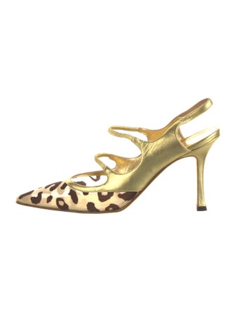 Manolo Blahnik Mesh Animal Print Slingback Pumps