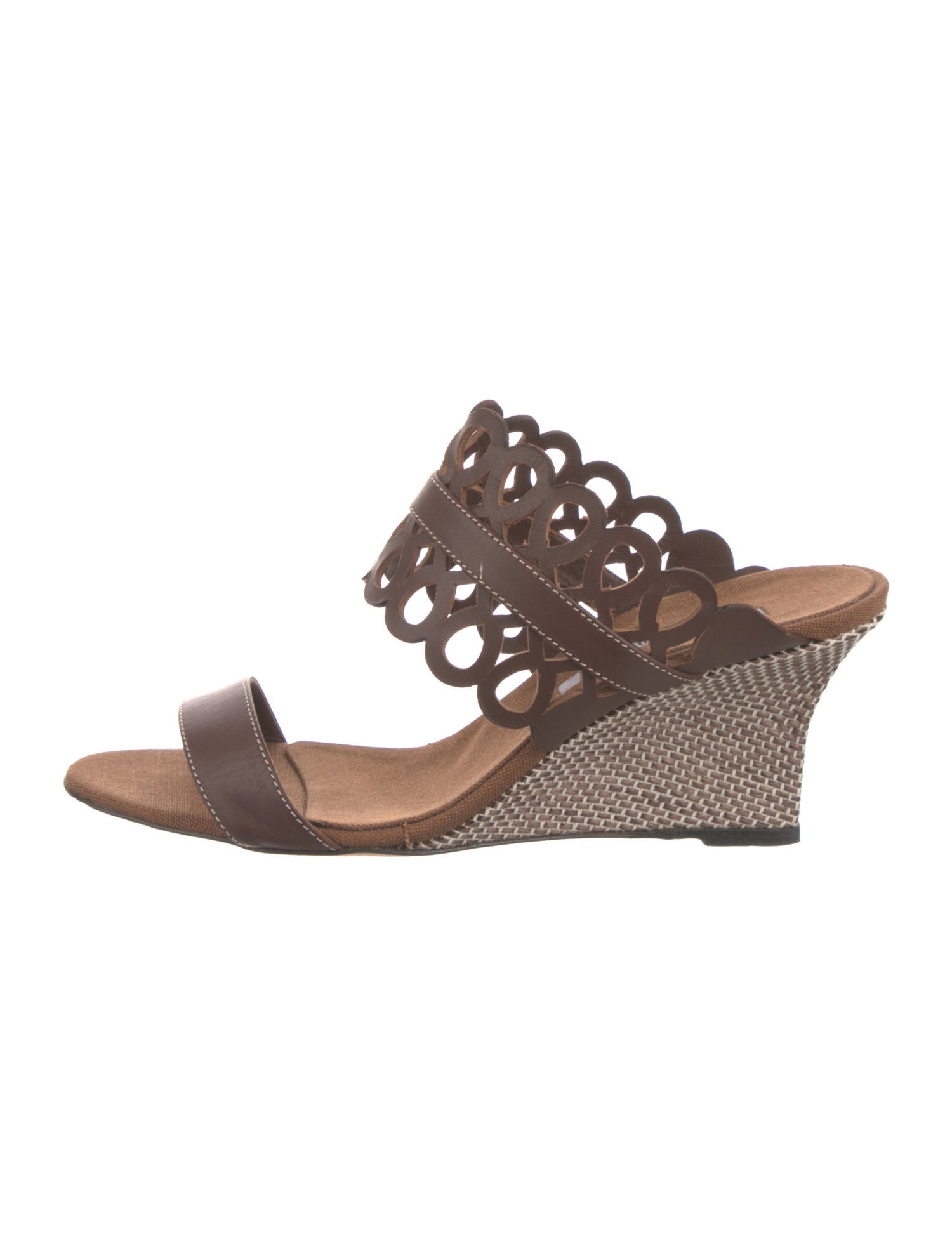 Manolo Blahnik Leather Lasercut Accents Slides