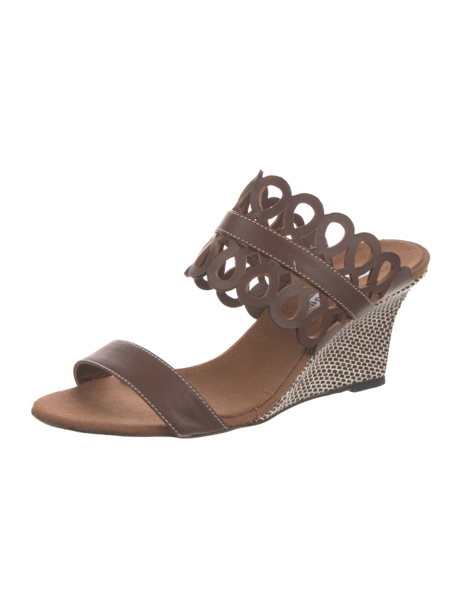 Manolo Blahnik Leather Lasercut Accents Slides