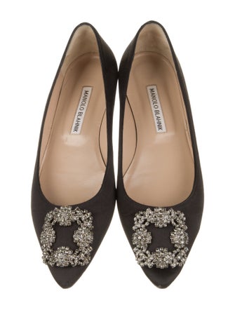 Manolo Blahnik Satin Crystal Embellishments Flats