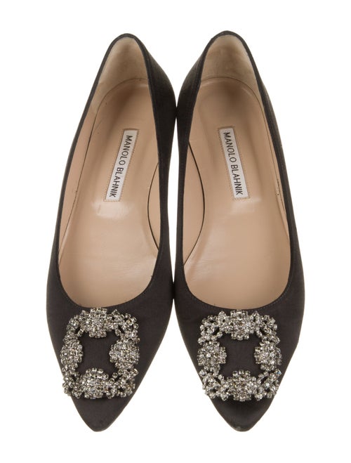 Manolo Blahnik Satin Crystal Embellishments Flats