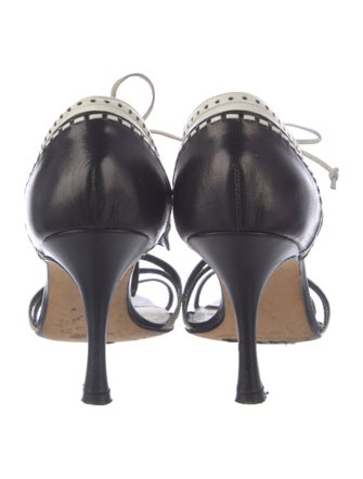 Manolo Blahnik Leather Animal Print T-Strap Sandals