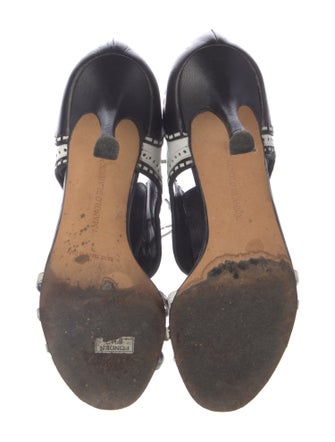 Manolo Blahnik Leather Animal Print T-Strap Sandals