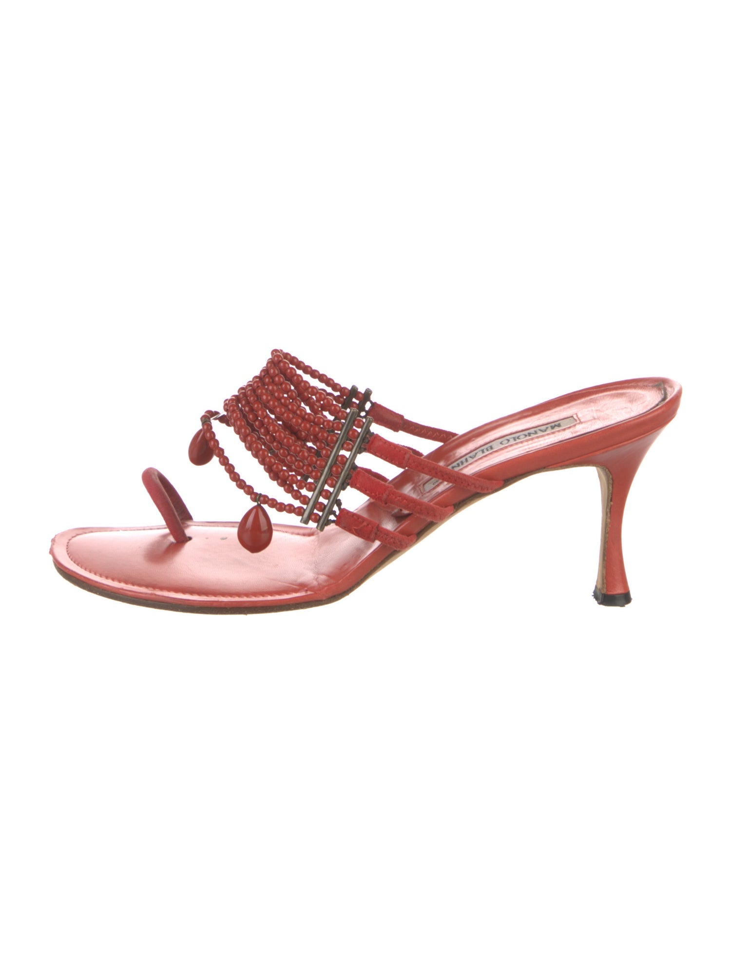 Manolo Blahnik Leather Beaded Accents Slides