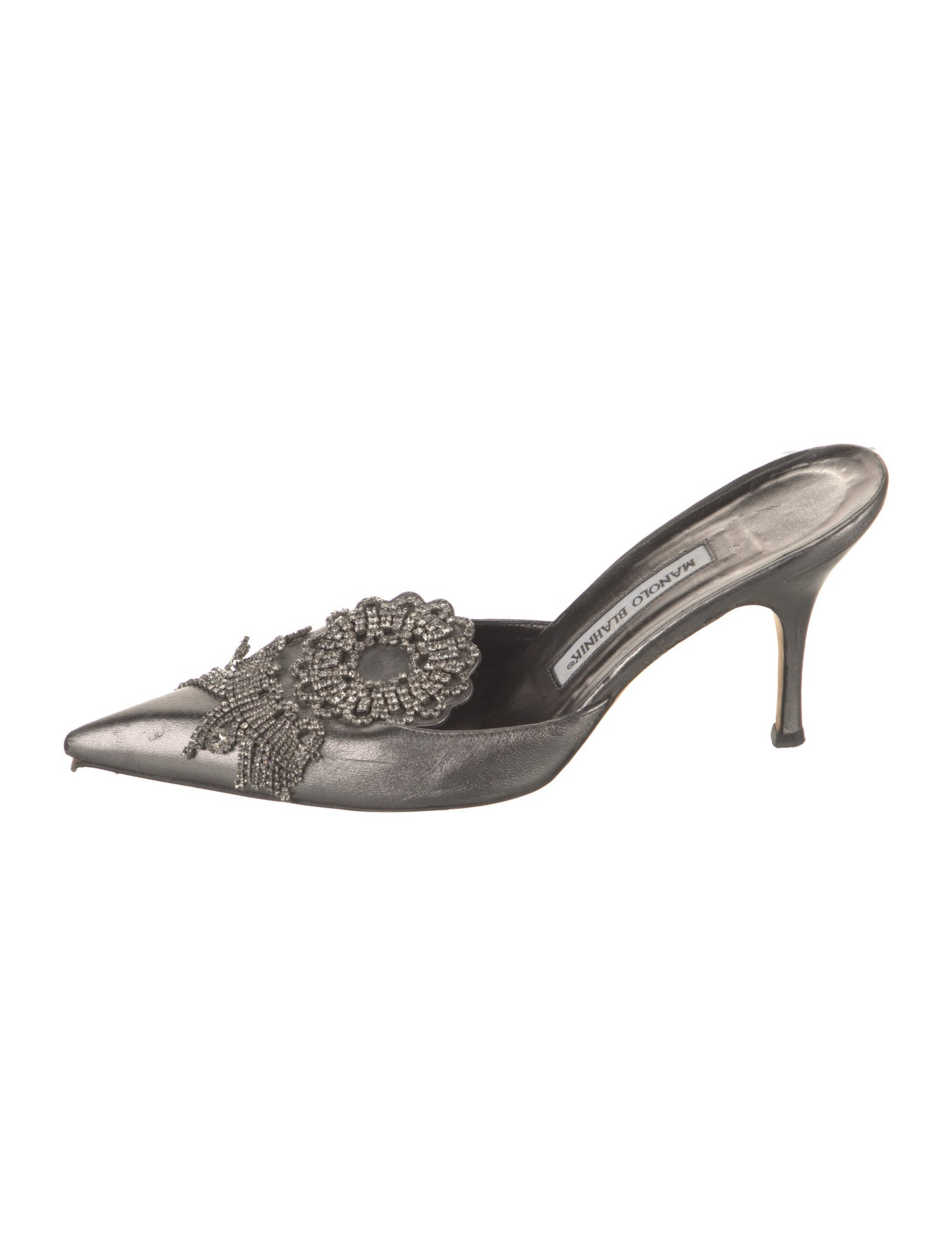 Manolo Blahnik Leather Crystal Embellishments Mules