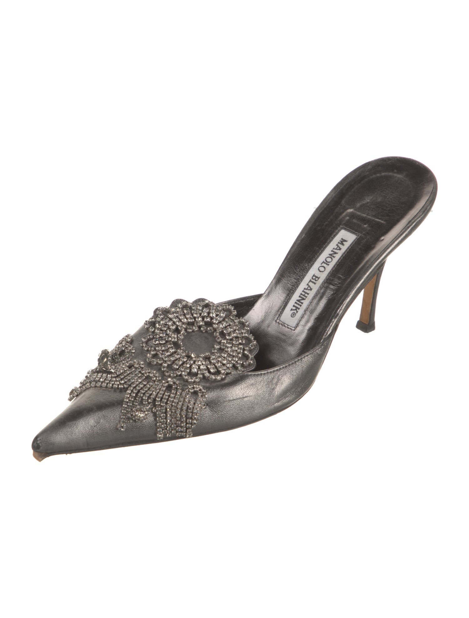 Manolo Blahnik Leather Crystal Embellishments Mules